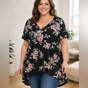 Torrid Black Floral Babydoll Top – Size 2 (2X)
